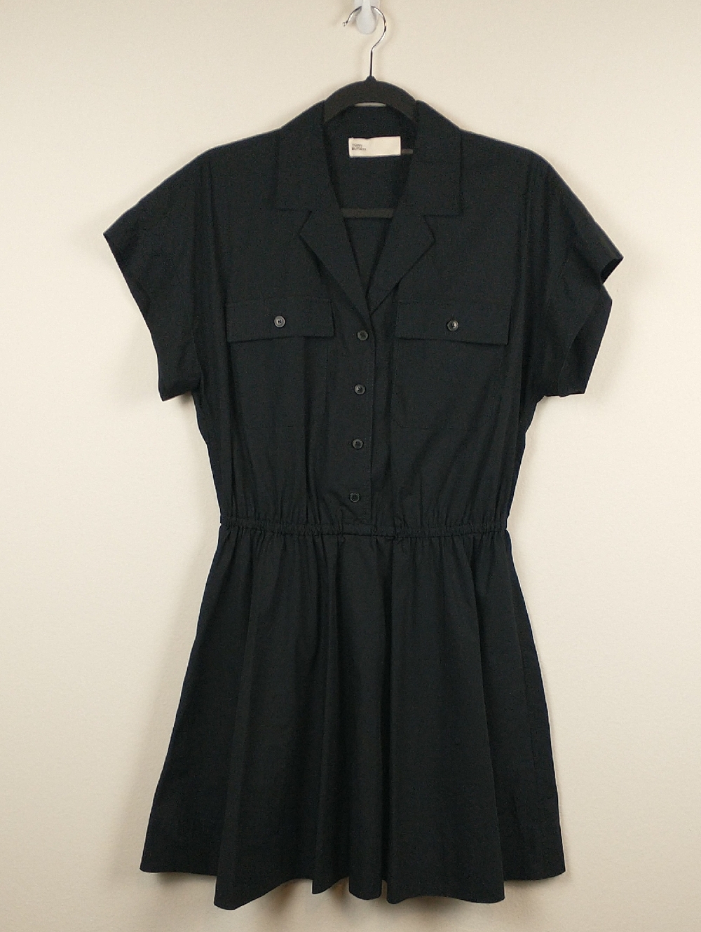Tory Burch Poplin Shirtdress 6 Black Short-Sleeve Mini Shirt Dress